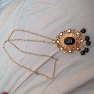 Funky 1970s Celebrity Gems Medallion Pendant Necklace Gothic Vintage Chunky
